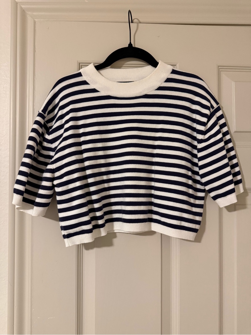 Striped Navy & White Cropped Knit Tee
